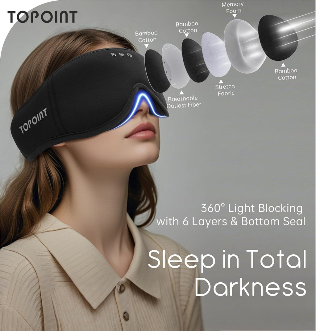 Sleep Mask with Headphones Bluetooth 5.4,  3D Eye Mask Blackout with Soft Bamboo Cotton for Side Sleepers Women Men, Sleep Headphones Earphones HD Speaker Microphone for Travel Meditation Gift