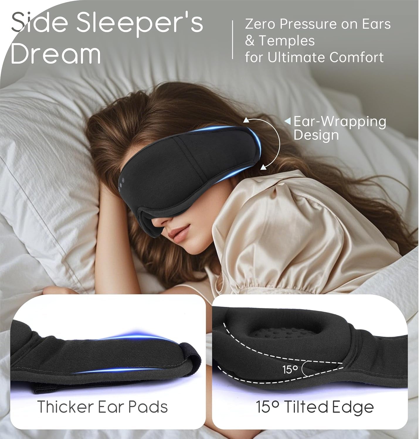Sleep Mask with Headphones Bluetooth 5.4,  3D Eye Mask Blackout with Soft Bamboo Cotton for Side Sleepers Women Men, Sleep Headphones Earphones HD Speaker Microphone for Travel Meditation Gift