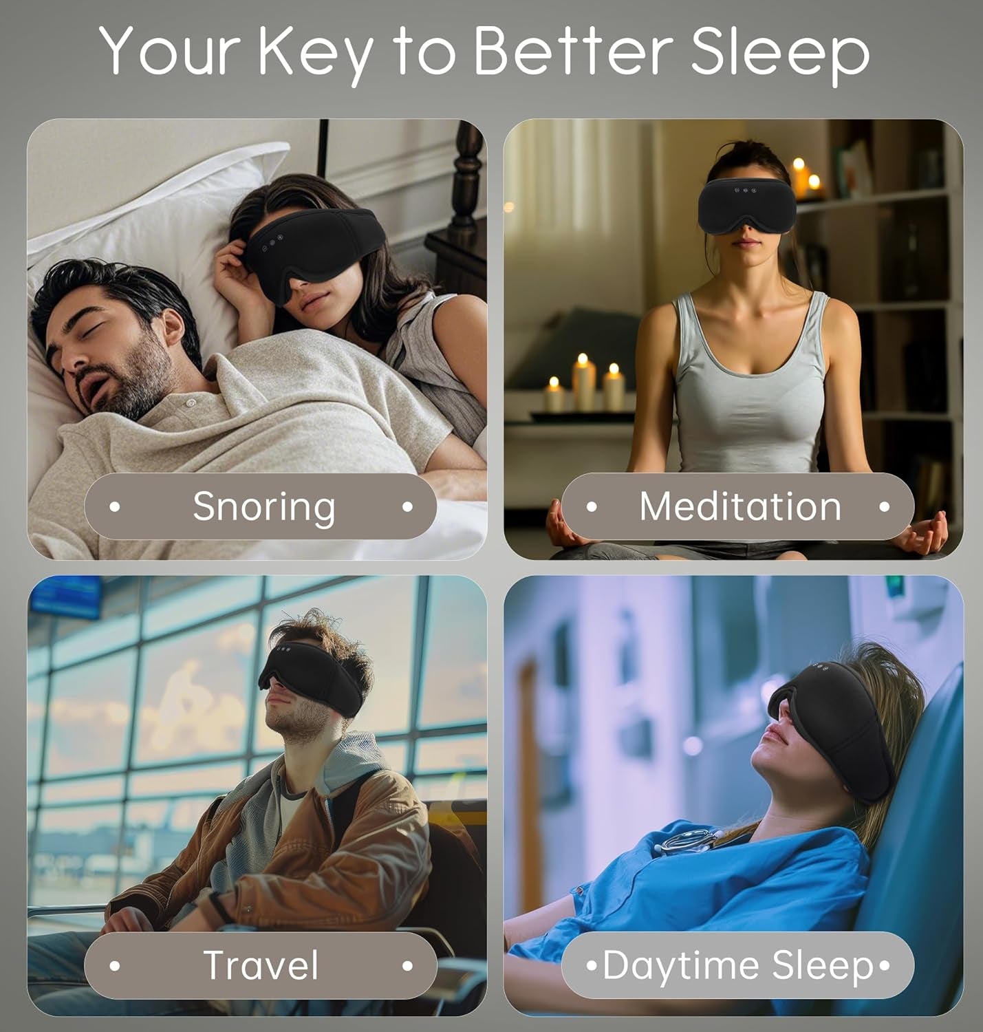 Sleep Mask with Headphones Bluetooth 5.4,  3D Eye Mask Blackout with Soft Bamboo Cotton for Side Sleepers Women Men, Sleep Headphones Earphones HD Speaker Microphone for Travel Meditation Gift