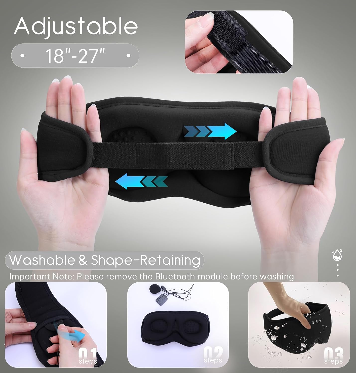 Sleep Mask with Headphones Bluetooth 5.4,  3D Eye Mask Blackout with Soft Bamboo Cotton for Side Sleepers Women Men, Sleep Headphones Earphones HD Speaker Microphone for Travel Meditation Gift